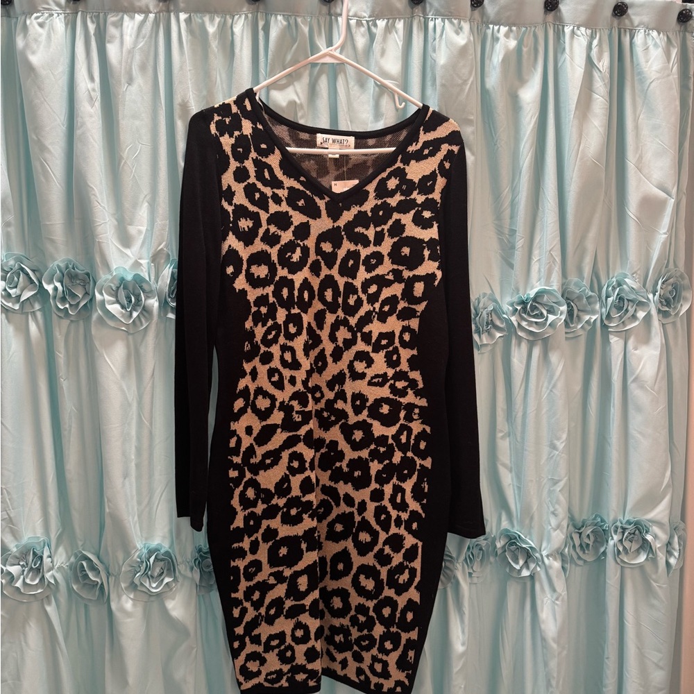 Say What? Brand Black and Tan Cheetah 🐆 Print Long Sleeve Dress - Never Worn!!